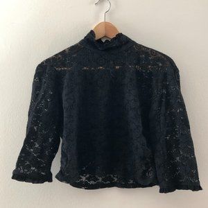 Reformation Black Lace Crop Top
